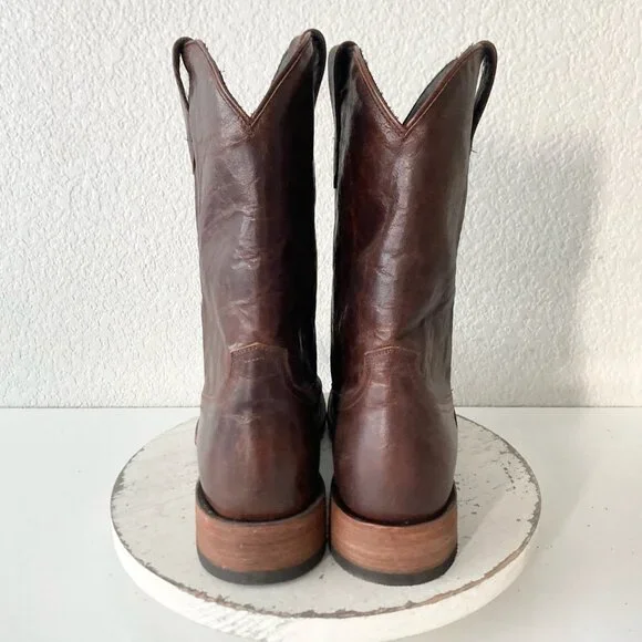 Classic Brown Leather Cowboy Boots - Picture 3 of 10